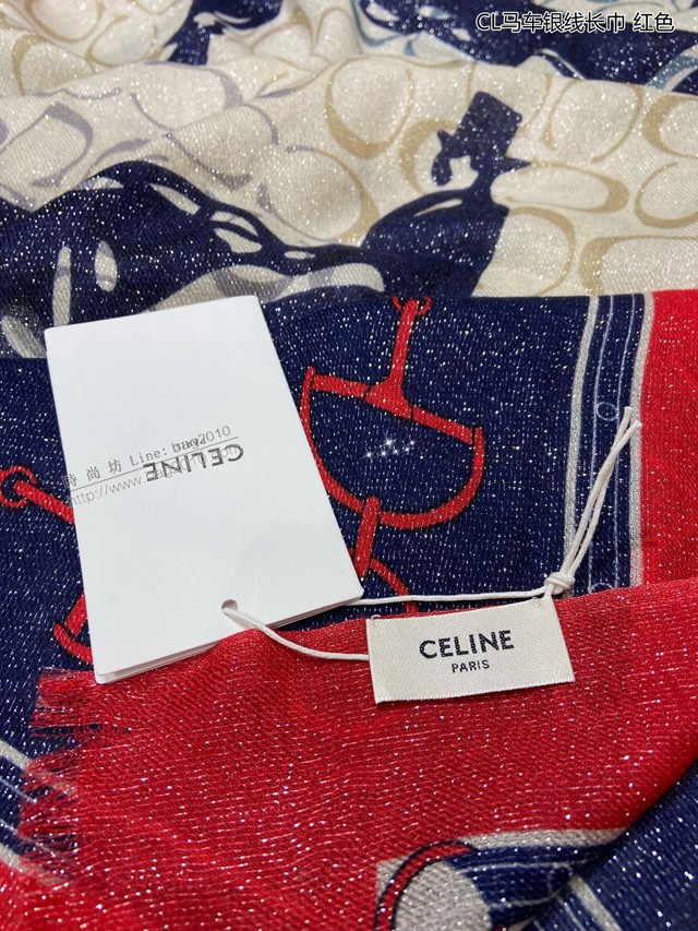 CELINE頂級純羊絨馬車銀線女士長巾 賽琳2021新款客供銀線羊絨長巾  mmj1101